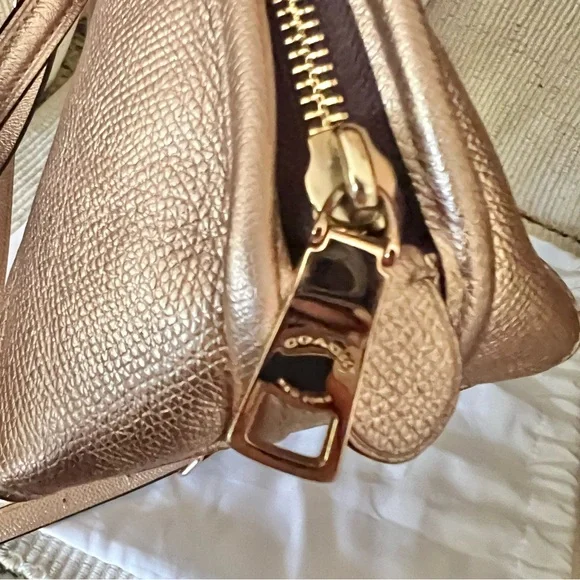 Coach Rose Gold Metallic Leather Prince Street Satchel with Turn-Lock Detail - Picture 15 of 16